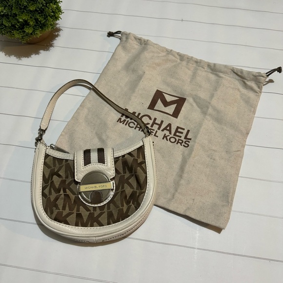 Michael Kors Brown White Monogram Leather Micro‎ Mini Y2K Shoulder Bag - Picture 1 of 12